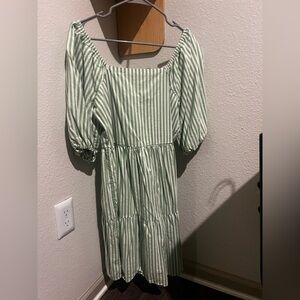 Beachlunchlounge Green and White Striped Dress